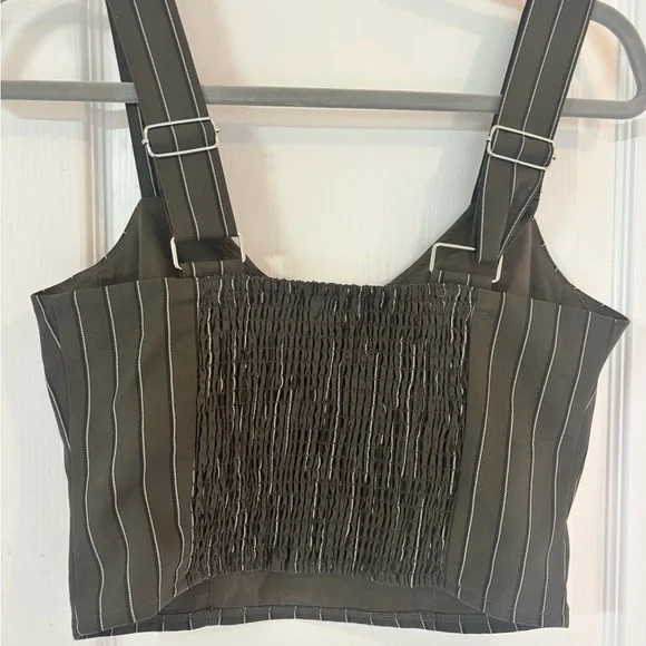 GB Gianni Bini Striped Olive Crop Bustier Tank Top with Adjustable Straps Small - Picture 5 of 5
